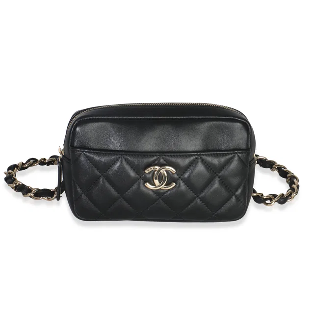 Chanel Black Quilted Lambskin Front Pocket Belt Bag in Black Lambskin from myGemma