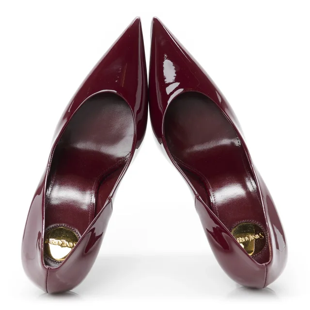 Saint Laurent Vernice Seta Soft Norma 90 Pumps 38 Grenat in Patent leather from FASHIONPHILE, photo 2 of 10