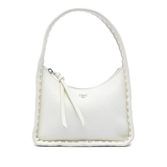 White Fendi Mini Cuoio Romano Selleria Fendessence Handbag in White Caviar leather from Designer Revival