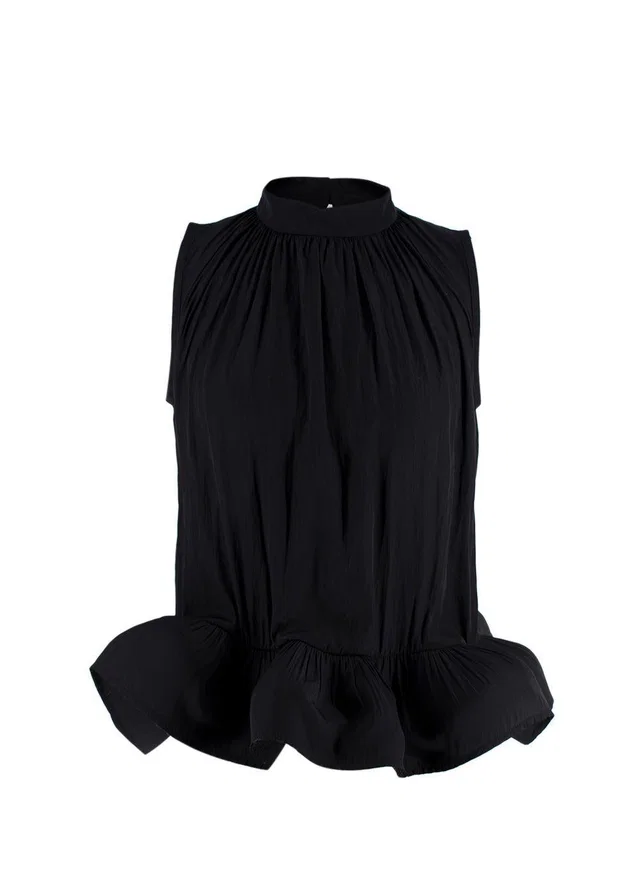 Lanvin Black Pleated Shell Peplum Blouse in Black from HEWI