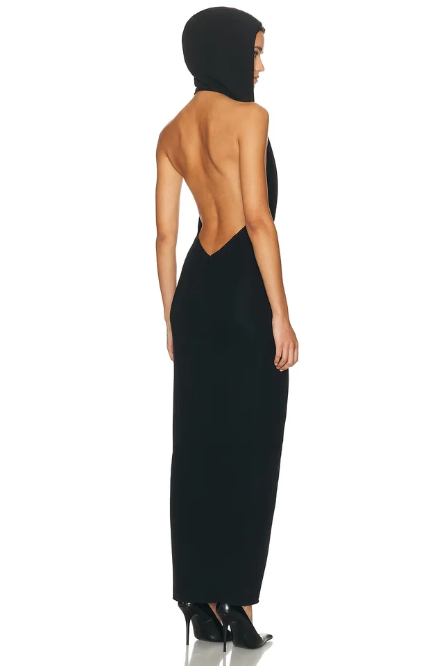 HAELO Hooded Draped Dress in Black, photo 2 of 2 from FWRD