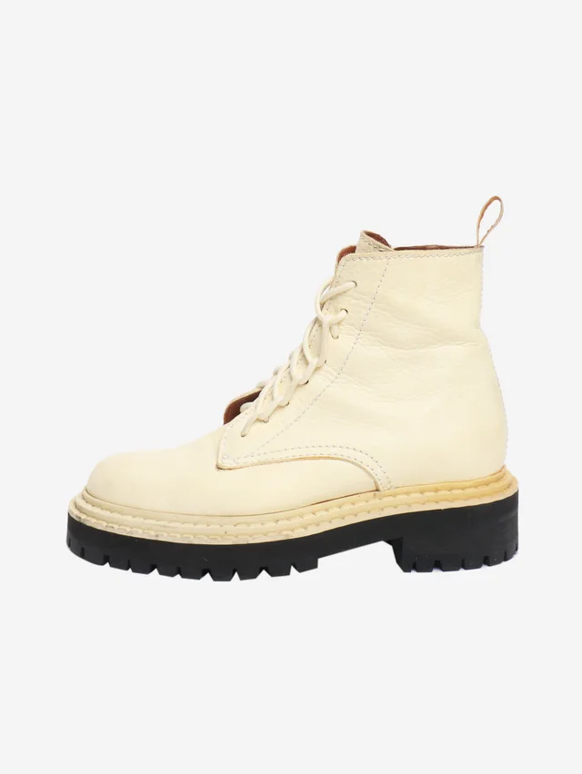 Proenza Schouler Cream lug sole combat boots - size EU 37 (UK 4) in White Leather from Sign of the Times