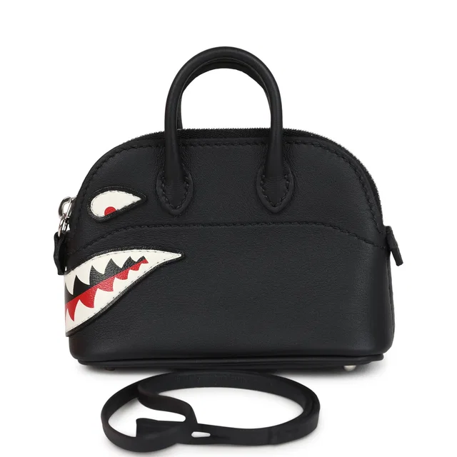 Hermès Mini Bolide Shark Bag Charm Black and White Swift Palladium Hardware in Black Swift leather from Madison Avenue Couture