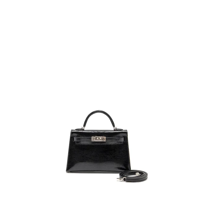 Hermès Mini Kelly II Lizard Niloticus Lisse Black SHW Stamp W in Black Lizard from EMIER