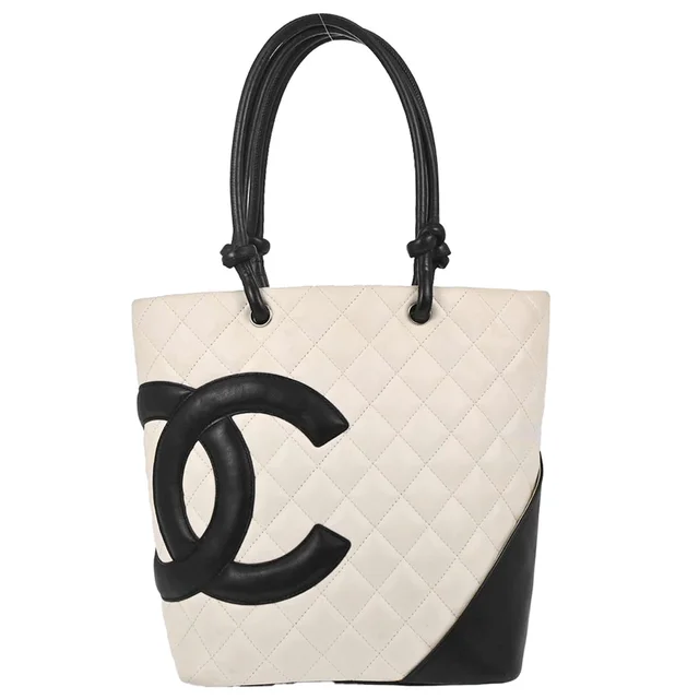 Chanel 2003-2004 White Calfskin Cambon Ligne Tote Handbag in Black Calfskin from AMORE Vintage Tokyo