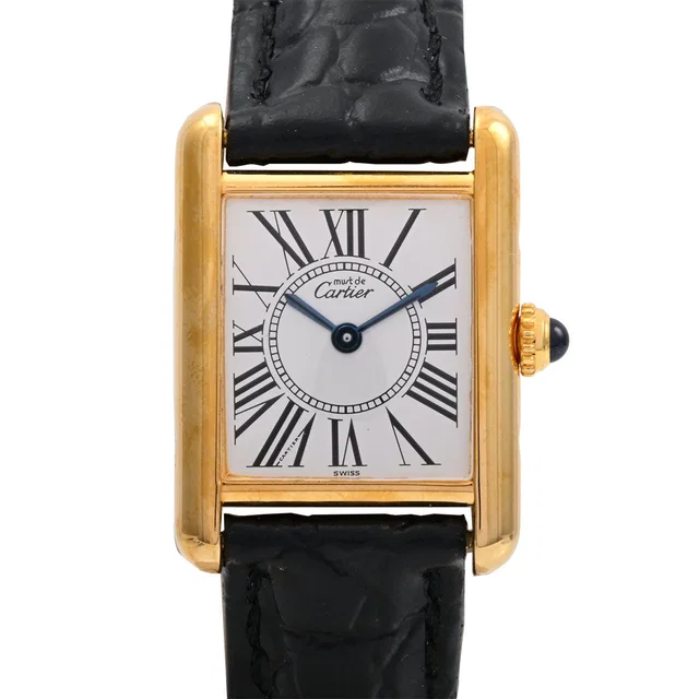 Cartier SV925 Must Tank Vermeil SM W1005554 Quartz Silver in Silver Leather from VINTAGE QOO TOKYO