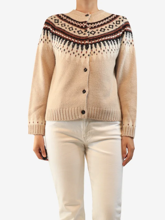 Max Mara Neutral fairisle cardigan - size M in Wool from Sign of the Times