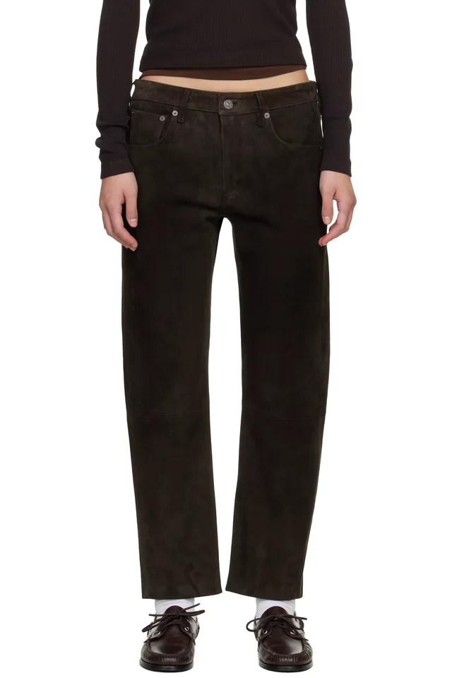 Citizens of Humanity Brown Winslow Boyfriend Suede Trousers, image 1 of 1 from SSENSE