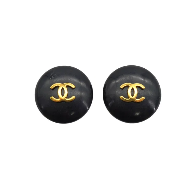 Chanel Vintage Earrings Cocomark Round Black Accessory 95P in Black from Luxury Promise