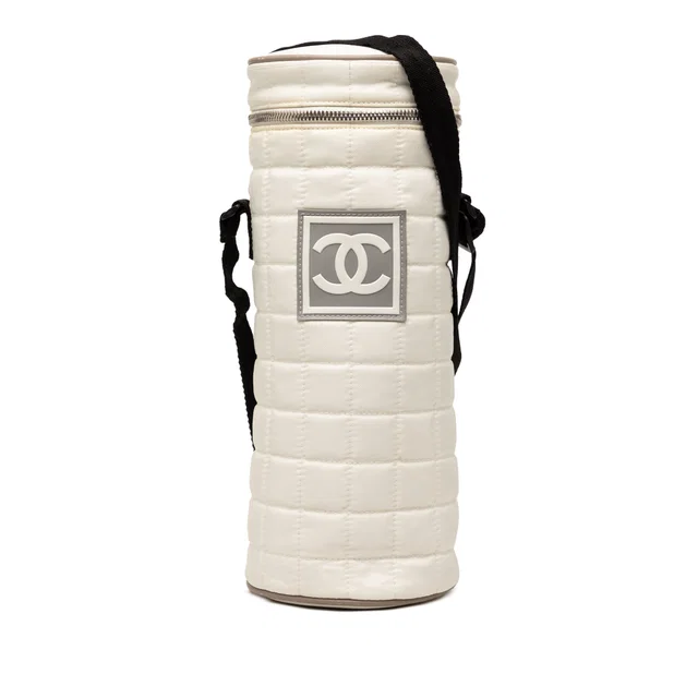 White Chanel Quilted Sport Line Bottle Holder Crossbody in White Nylon from Designer Revival