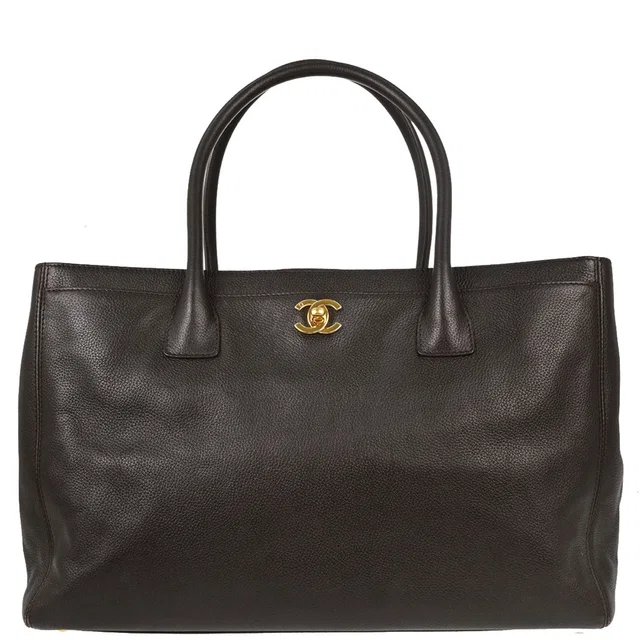 Chanel 2008-2009 Dark Brown Calfskin Executive Cerf Tote Bag in Brown Calfskin from AMORE Vintage Tokyo