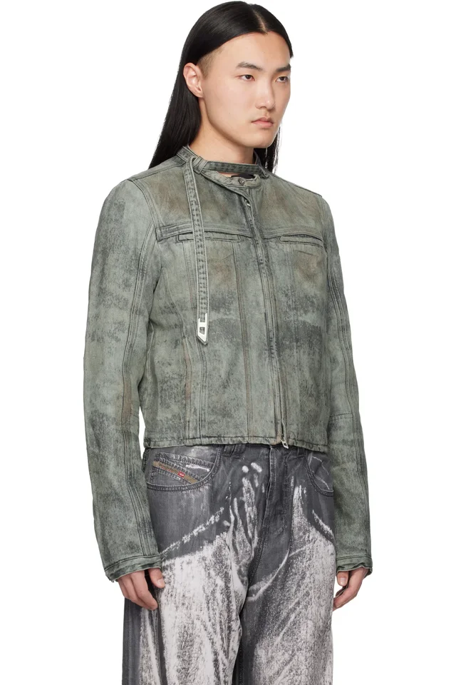 Diesel Gray Cotton-Hemp Satin Denim Jacket, photo 2 of 4 from SSENSE