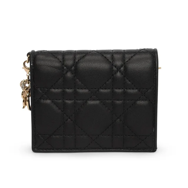 Cannage Mini Lady Dior Gardenia Wallet in Black Lambskin from Blue Spinach
