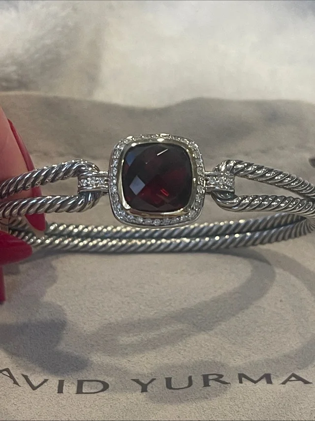 David Yurman Silver Cable Bracelet With Deep Garnet Center And Diamond Halo in silver|red|gray from Poshmark