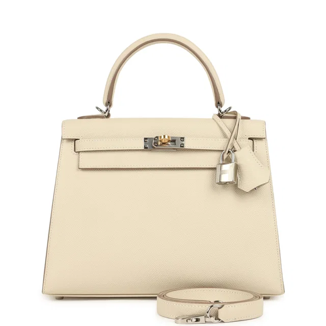 Hermès Kelly Sellier 25 Craie Epsom Electrum Hardware in White Epsom leather from Madison Avenue Couture