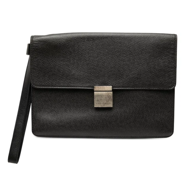 Black Louis Vuitton Taiga Selenga Clutch Bag in Black Leather from Designer Revival