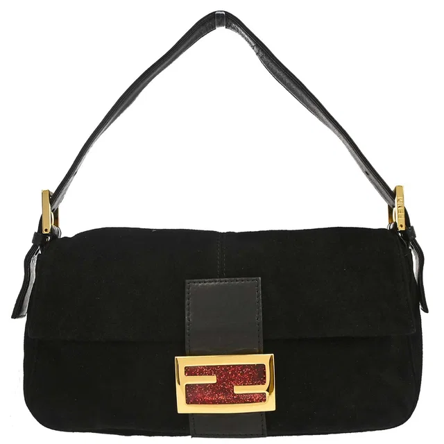 Fendi Black Suede Baguette Handbag in Black Suede from AMORE Vintage Tokyo