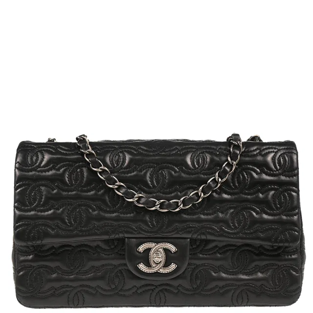Chanel 2014 Black Lambskin CC Stitch Single Flap Shoulder Bag in Black Lambskin from AMORE Vintage Tokyo