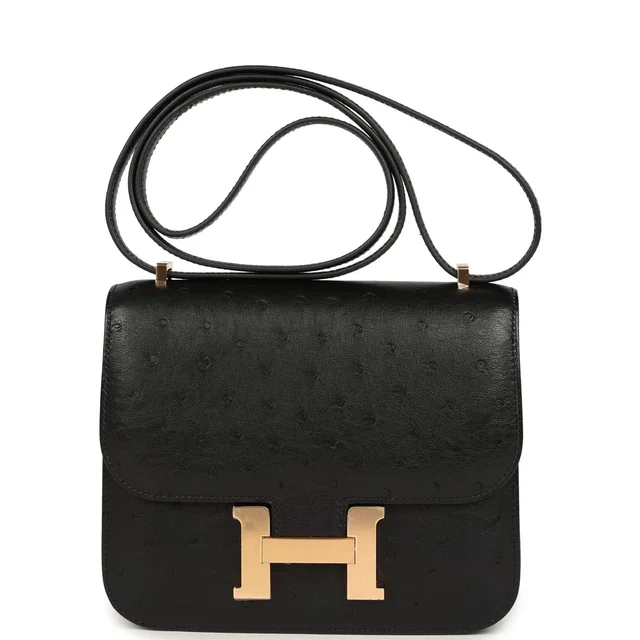 Hermès Constance 18 Black Ostrich Rose Gold Hardware in Black Ostrich from Madison Avenue Couture