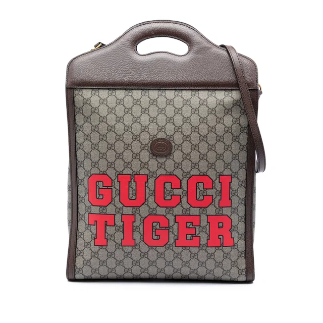Beige Gucci GG Supreme Web Tiger Satchel in Beige Coated canvas from Designer Revival
