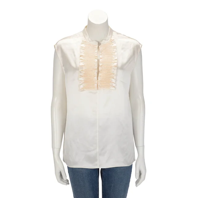Chanel Ruffled Sleeveless Top FR 40 in Ecru Silk from Blue Spinach