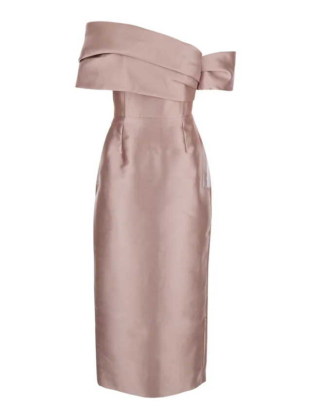 Solace london Long Dress 'Mirla' with Off Shoulder Design and Back Vent in Pink Fabric for Women in Pink 95% Polyester 5% Elastane, photo 2 of 6 from Gaudenzi Boutique