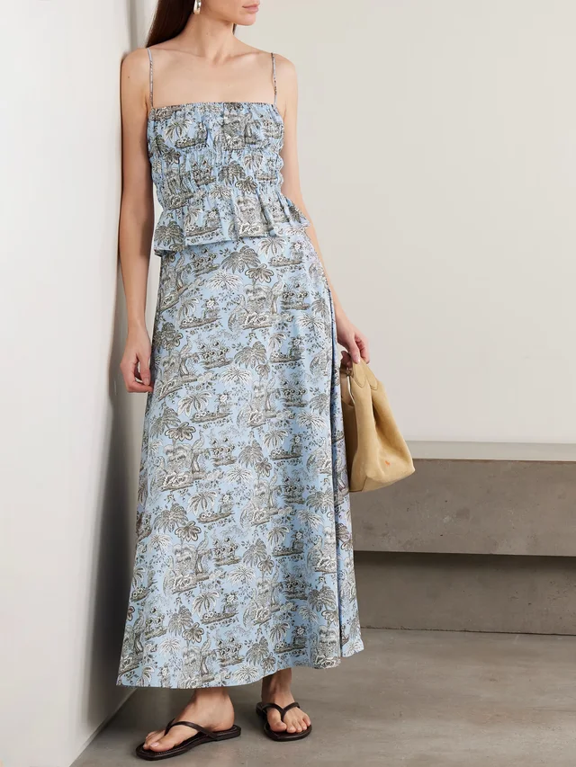 STAUD Axel printed cotton-blend midi skirt in Blue, photo 2 of 2 from NET-A-PORTER (Canada)