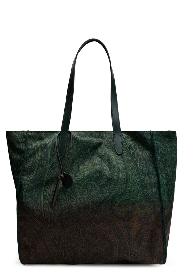 Etro Paisley Jacquard Nylon Tote Bag — Green in Green Nylon from HEWI