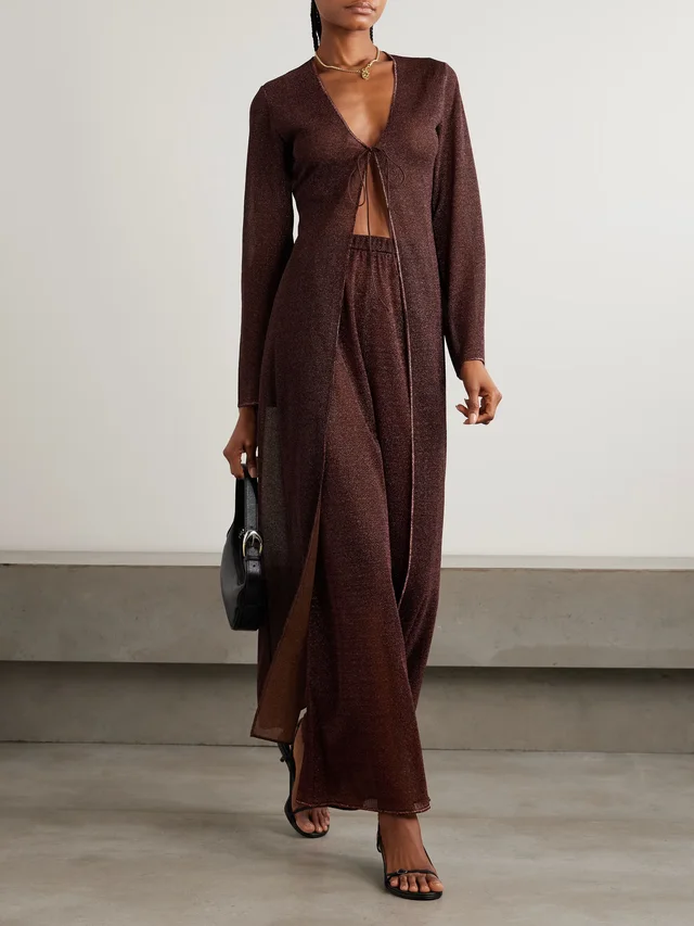 OSÉREE Lumière metallic stretch-knit wide-leg pants in Brown, photo 2 of 2 from NET-A-PORTER (Canada)