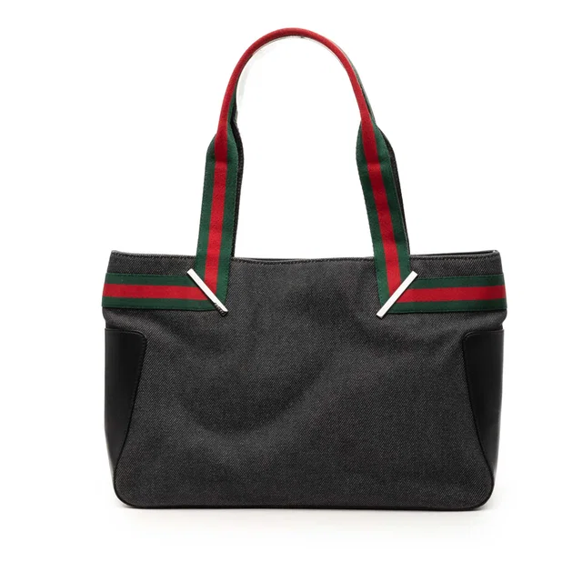 Black Gucci Denim Web Tote in Black Denim from Designer Revival