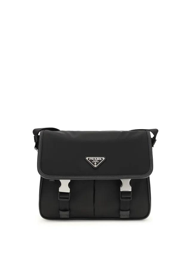 Prada Re-Nylon And Saffiano Shoulder Bag — Black in Black Saffiano leather from HEWI