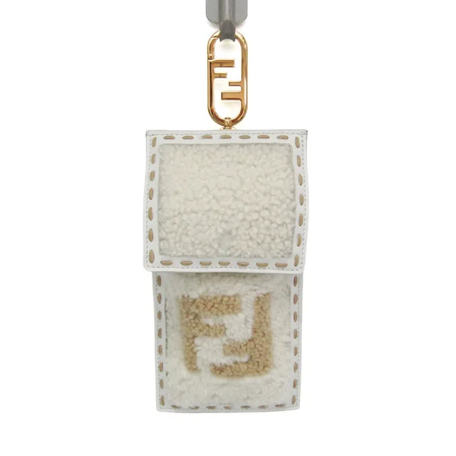 Fendi Logo Boa Phone Pouch 7AS047 Men,Women Leather,Fur Pouch Beige,White in Beige/White Leather , Fur from Elady