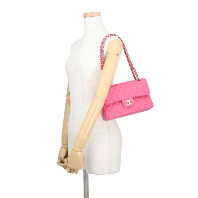 Chanel Matelasse W Flap ChainShoulder Bag PinkA01113 Caviar Leather Size 23 in Caviar leather from GALLERY RARE, photo 4 of 17