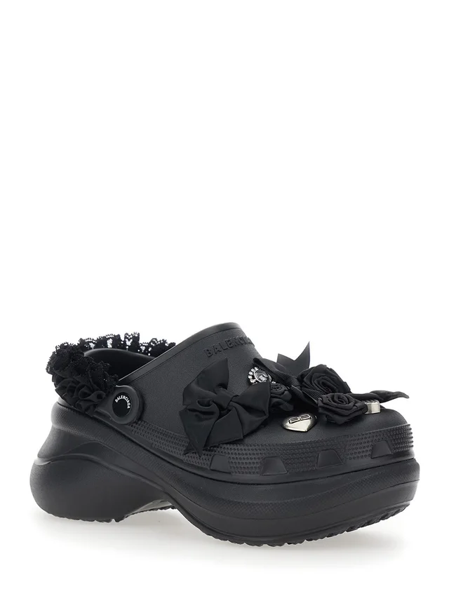 BALENCIAGA Mule 'Jibbitz x Crocs' with Logo Plate and Black Rubber Applications for Women in Black 100% Eva, photo 4 of 7 from Gaudenzi Boutique