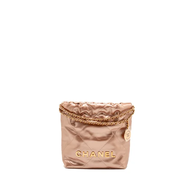 Chanel Mini 22 bag Shiny Calfskin Light Pink LGHW (Microchip) in Pink Calfskin from EMIER