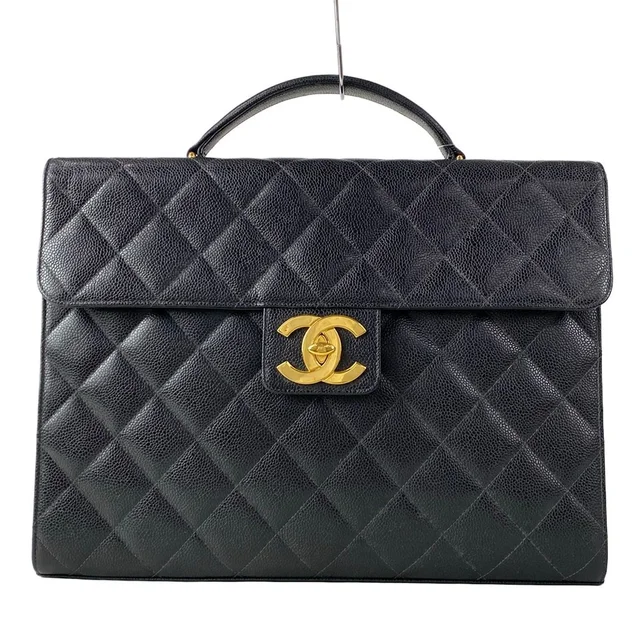 Chanel Business Bag Quilted Black Gold in Black Caviar leather from The Reluxe