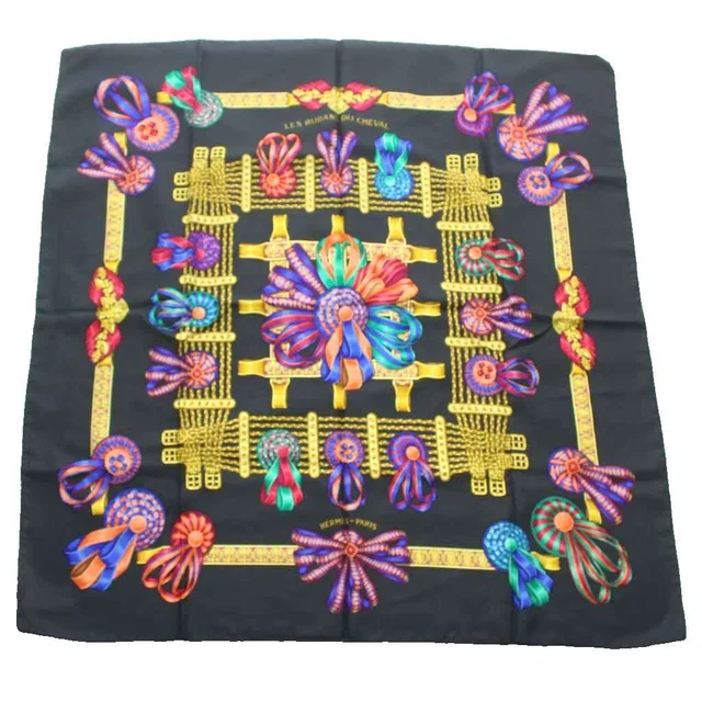 Hermès Carre 90 les Rubans du Cheval Scarf Large All Over Print Black Multicolor in Black from The Reluxe