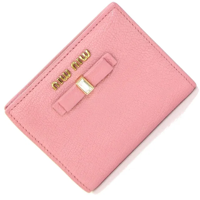 Miu Miu Bi Fold Wallet Madras Pink Leather Compact Ribbon Stone in pink Leather from Poshmark