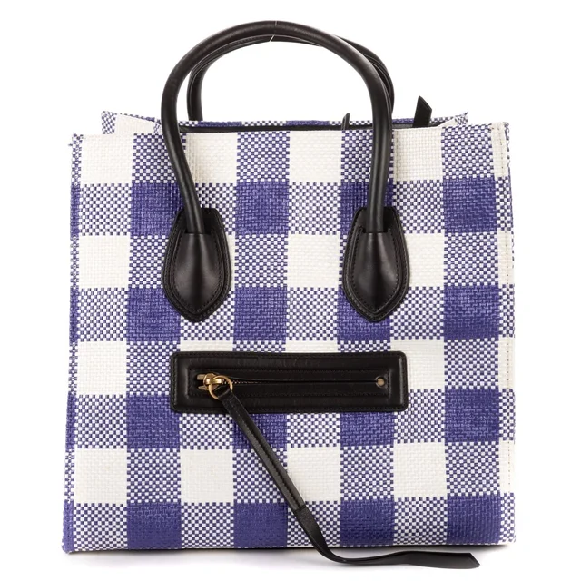 Celine Luggage Phantom White Blue Gingham Handbag in White Woven leather from The Reluxe