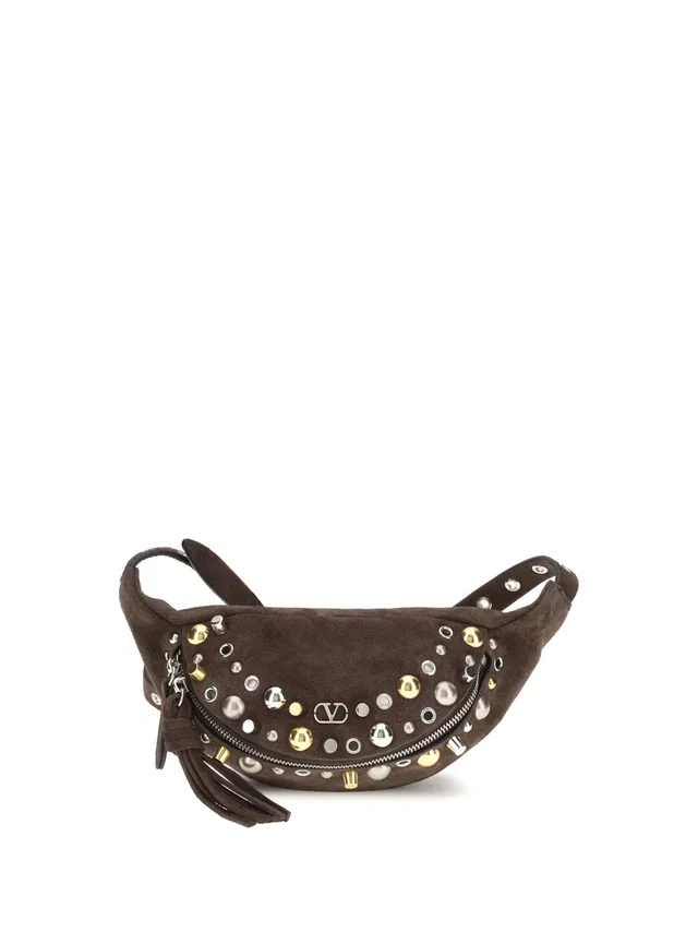 Valentino Garavani Studded Suede Belt Bag — Brown Calf Leather Bos Taurus in Brown Calfskin from HEWI