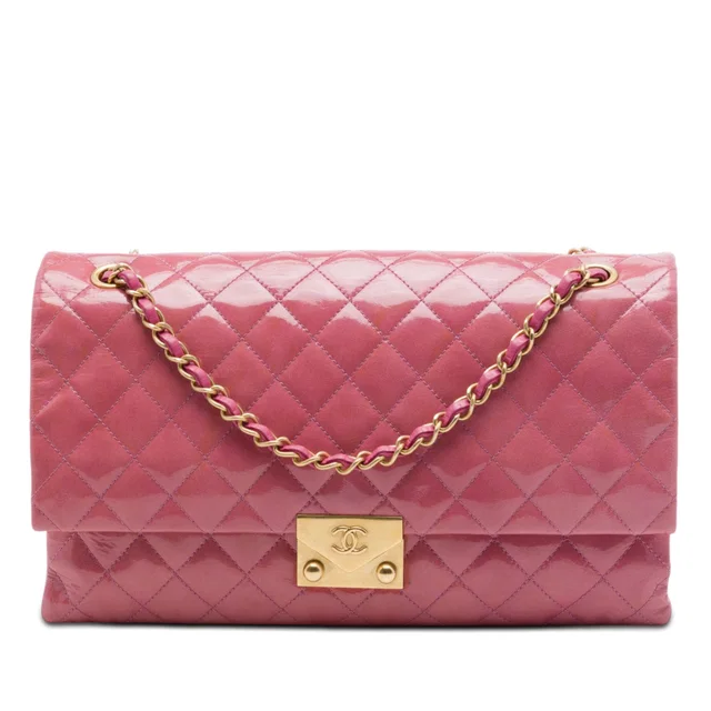 Pink Chanel Quilted Crinkled Patent Pagoda Accordion Flap Shoulder Bag in Pink Patent leather from Designer Revival