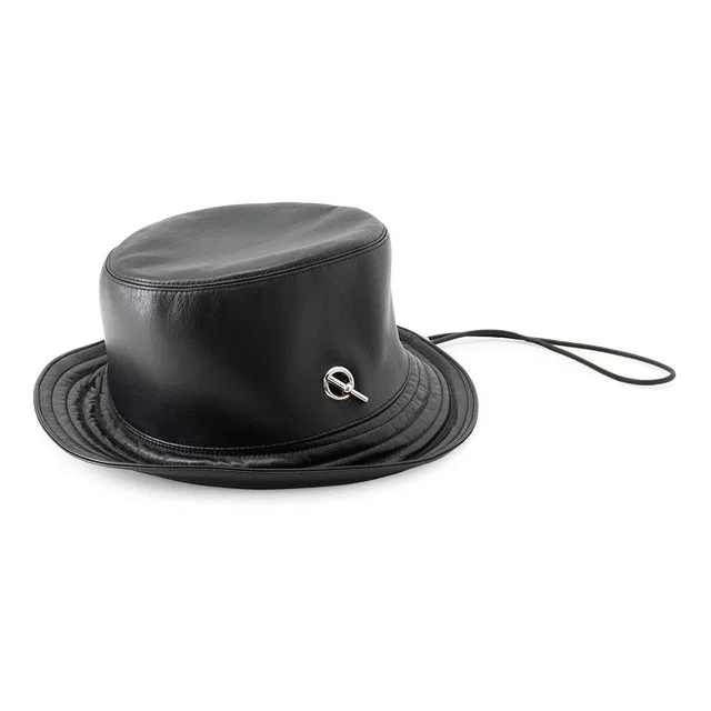 Hermès Jody Bucket Glenan Cord Hat Size 58 Black Agneau Brillant in Black from GALLERY RARE