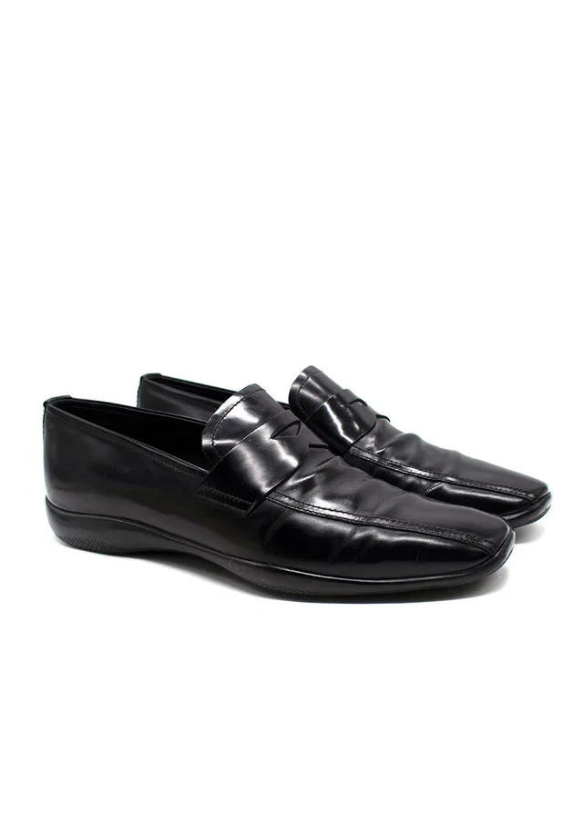 Prada Sport Black Leather Slip On Loafers in Black Leather from HEWI