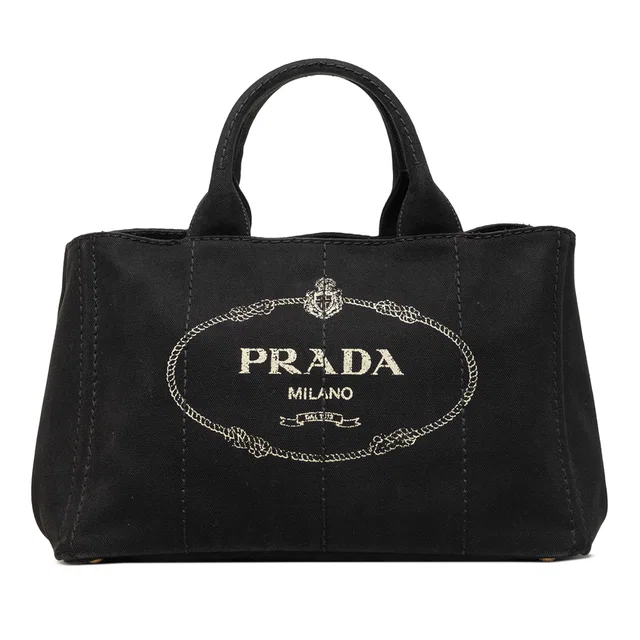 Black Prada Canvas Canapa Logo Tote Satchel in Black Canvas from Designer Revival