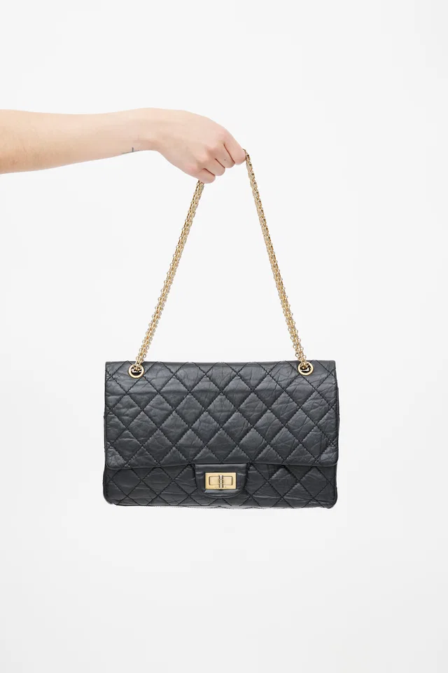 Chanel 2009s Black Quilted 2.55 Reissue 227 Flap Bag in Black Calfskin from VSP Consignment