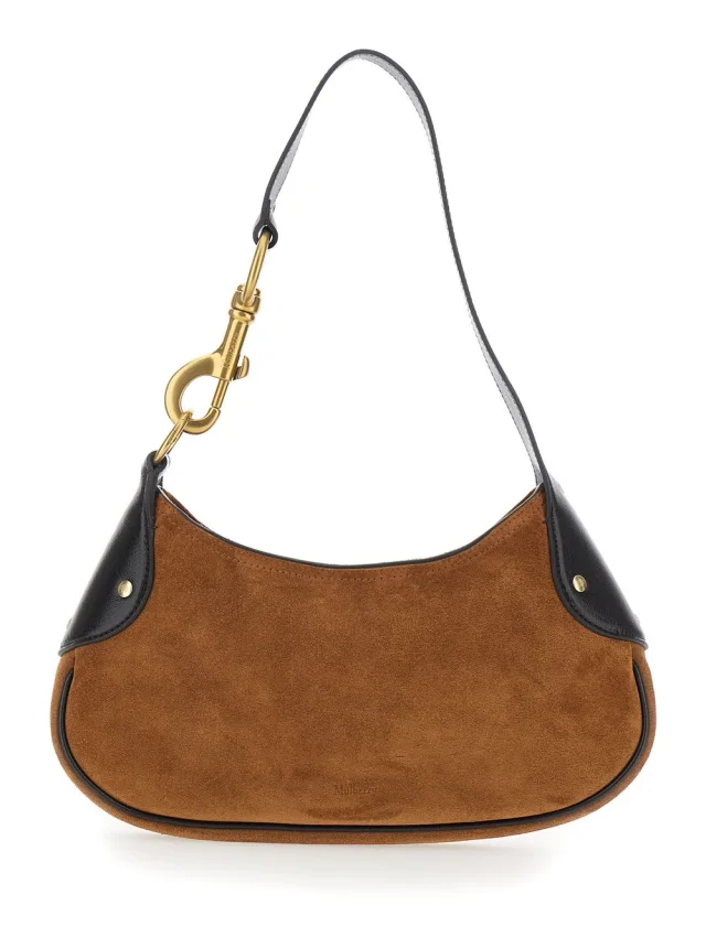'Hackney' Brown Shoulder Bag with Logo Embossed on the Front in Suede for Women in Brown, image 1 of 1 from Gaudenzi Boutique