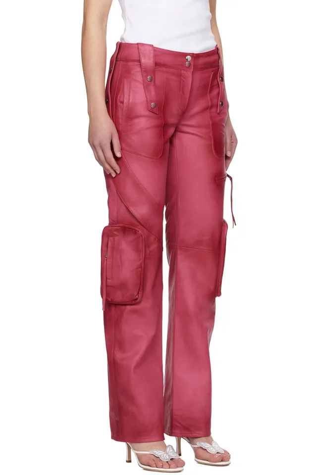 Blumarine Pink Spiral Leather Cargo Pants, photo 2 of 3 from SSENSE