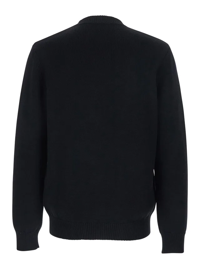 Fendi Black Crewneck Sweater with FF Embroidery on the Front in Wool for Men in Black 100% Virgin Wool, photo 4 of 6 from Gaudenzi Boutique