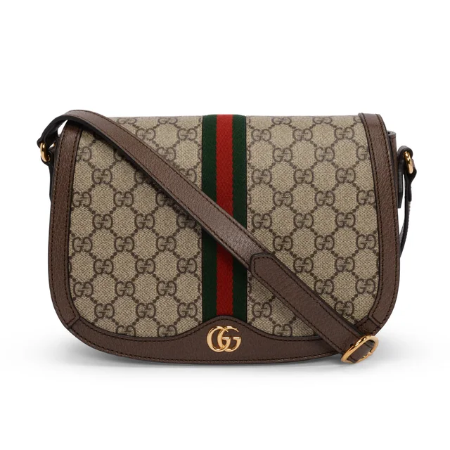 Gucci GG Supreme Ophidia Small Flap Bag in Brown from Blue Spinach