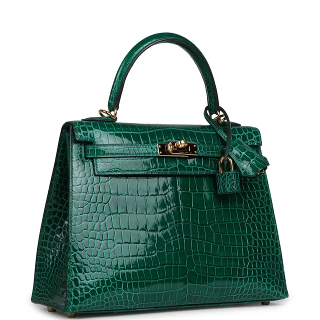 Hermès Kelly Sellier 25 Emerald Shiny Porosus Crocodile Gold Hardware in Green Crocodile from Madison Avenue Couture, photo 2 of 2